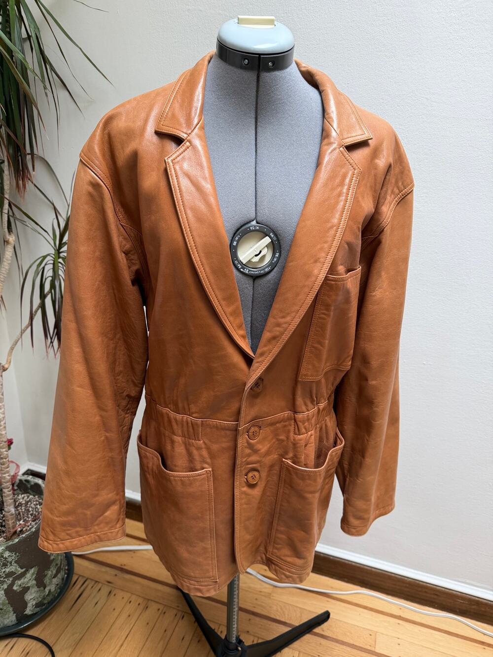 Vintage Gene Ewing Caramel Leather Minimalist Safari Jacket - S